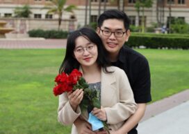 PhD student Qiao Wu and Fengxue Zhou MSG ’20 engagement photo