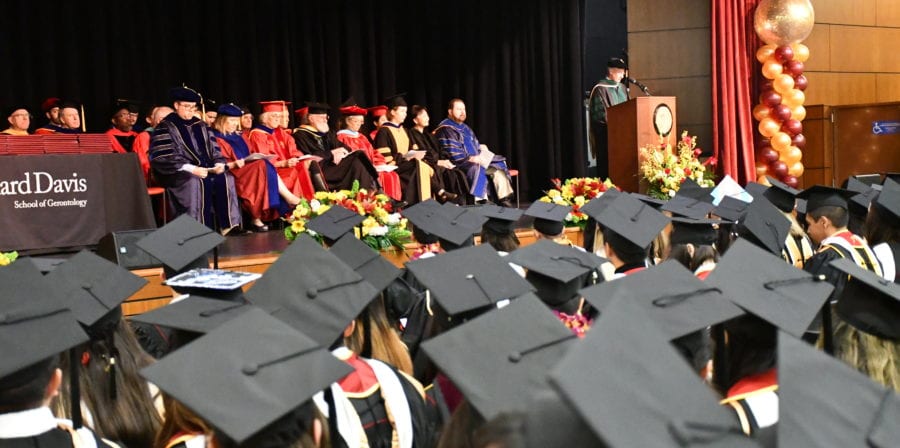 Dean Pinchas Cohen speaks to graduates during the 2019 USC Leonard Davis School of Gerontology Commencement Ceremony