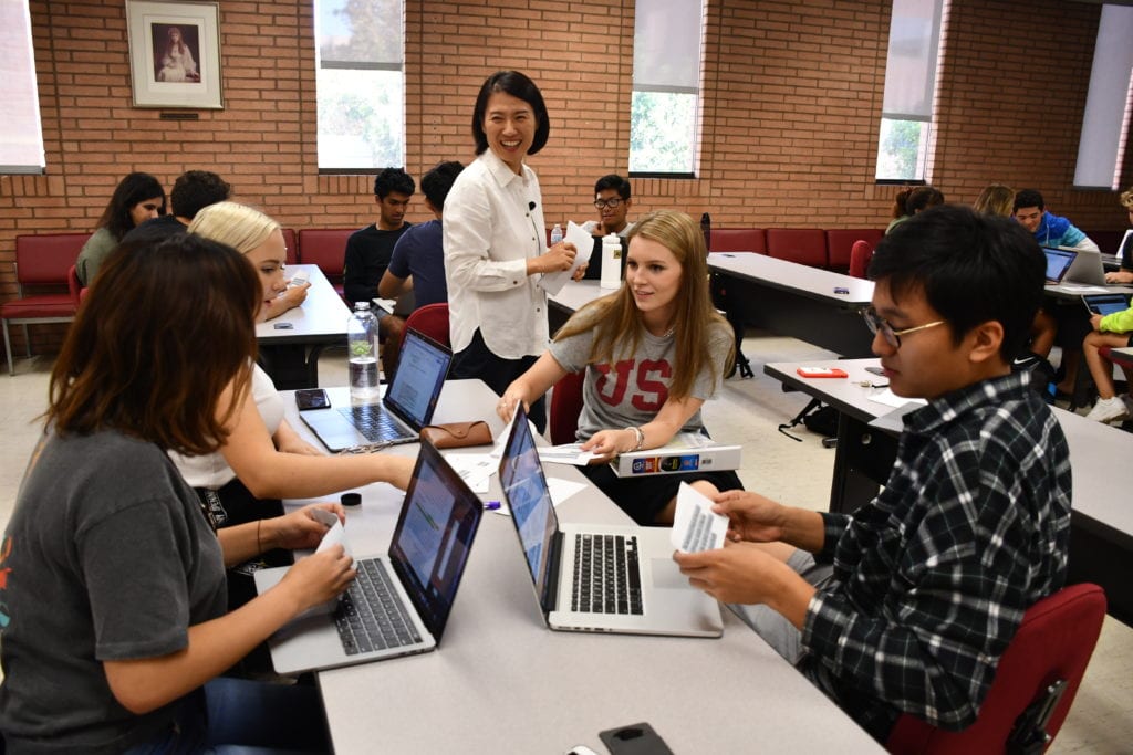 Min-Kyoung Rhee, instructional assistant professor of gerontology, explains a discussion assignment to students in GESM 131g, Seminar in Social Analysis: Prosperity Across the Lifespan.