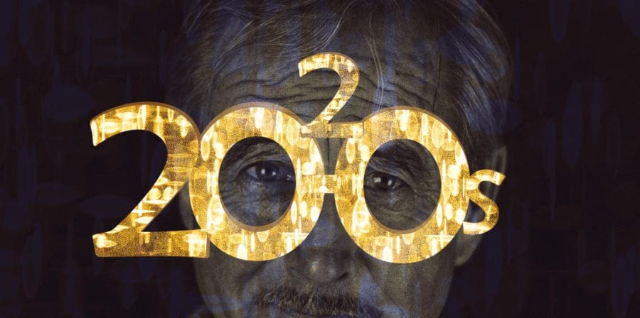 Older man with 2020s New Years' glasses