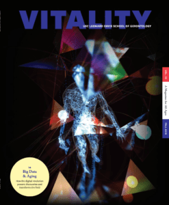 Cover of Vitality Magazine Fall 2019 issue featuring illuminated man among fractal light