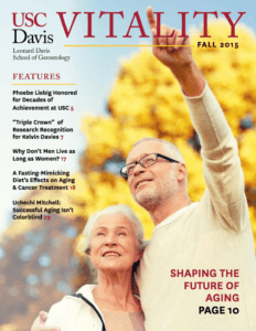 Cover of Vitality Magazine Fall 2015 issue with elderly couple outside among fall foliage