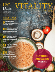 Cover of Vitality Magazine Spring 2016 issue with grains and produce on table