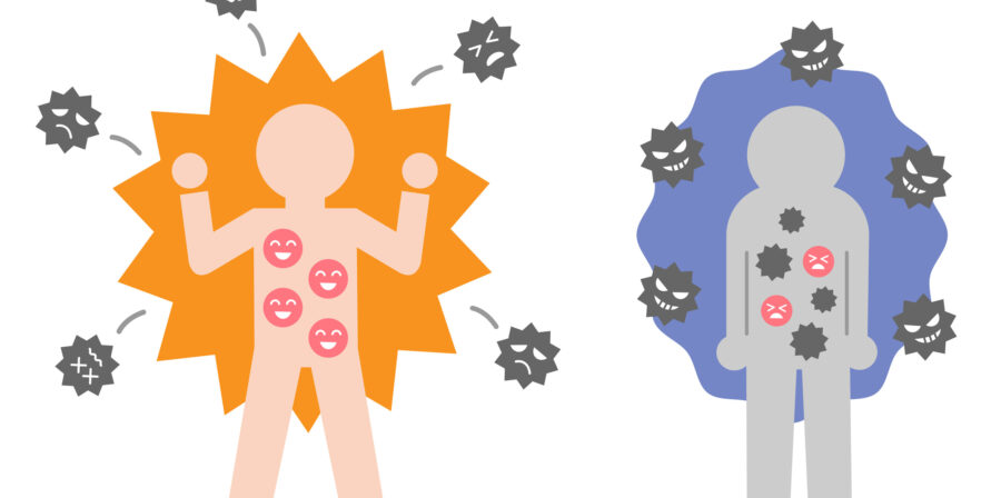 strong and weak immune system human icon illustration. Health care infection prevention concept.