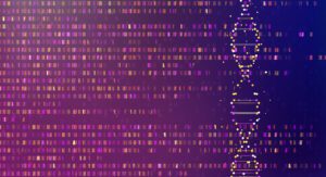 Abstract image of DNA helix and sequencing