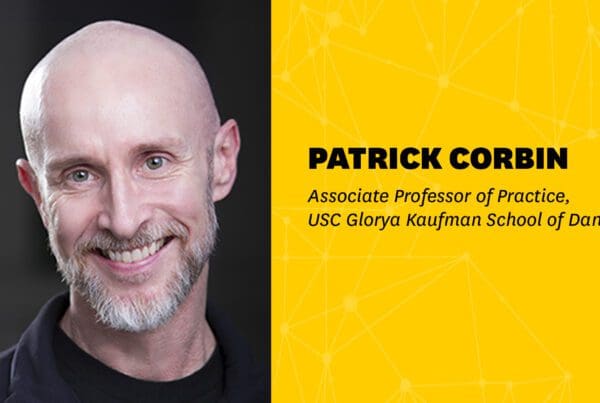 Graphic that has portrait of Patrick Corbin with text of his name and his faculty title: Associate Professor of Practice