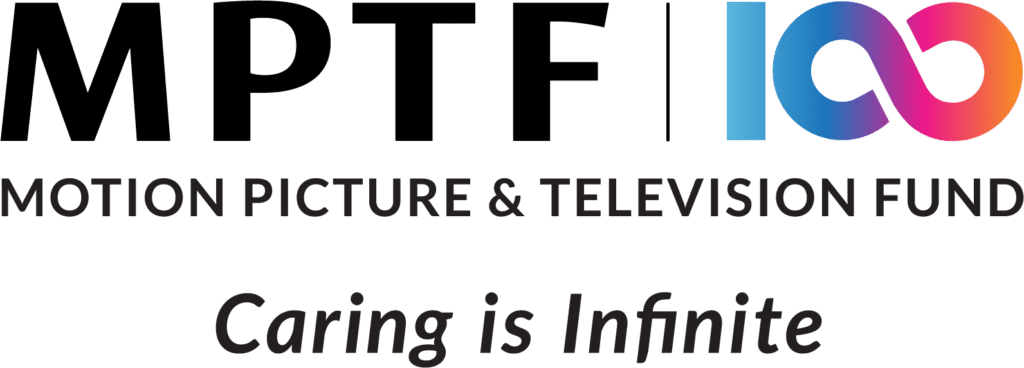 Logo of MPTF, the Motion Picture and Television Fund with slogan underneath, "Caring is Infinite"