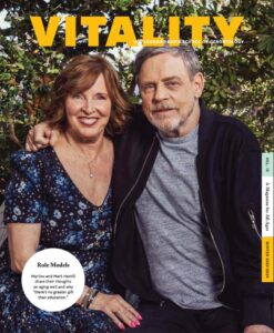 Cover of Vitality Magazine Winter 2023/24 issue with Marilou and Mark Hamill sitting side by side smiling