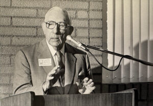 Claude Pepper(1900-1989) spoke at the USC Leonard Davis School during the Alliance for Aging Research Symposium on May 29, 1987. 