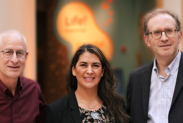From left to right, Pinchas Cohen, MD, of USC, Sara Espinoza, MD, of Cedars-Sinai, and Jonathan Wanagat, MD, PhD, of UCLA, will lead a multicenter initiative to expand aging-focused clinical trials and advance healthy aging research. Photo by Natalie Avunjian.