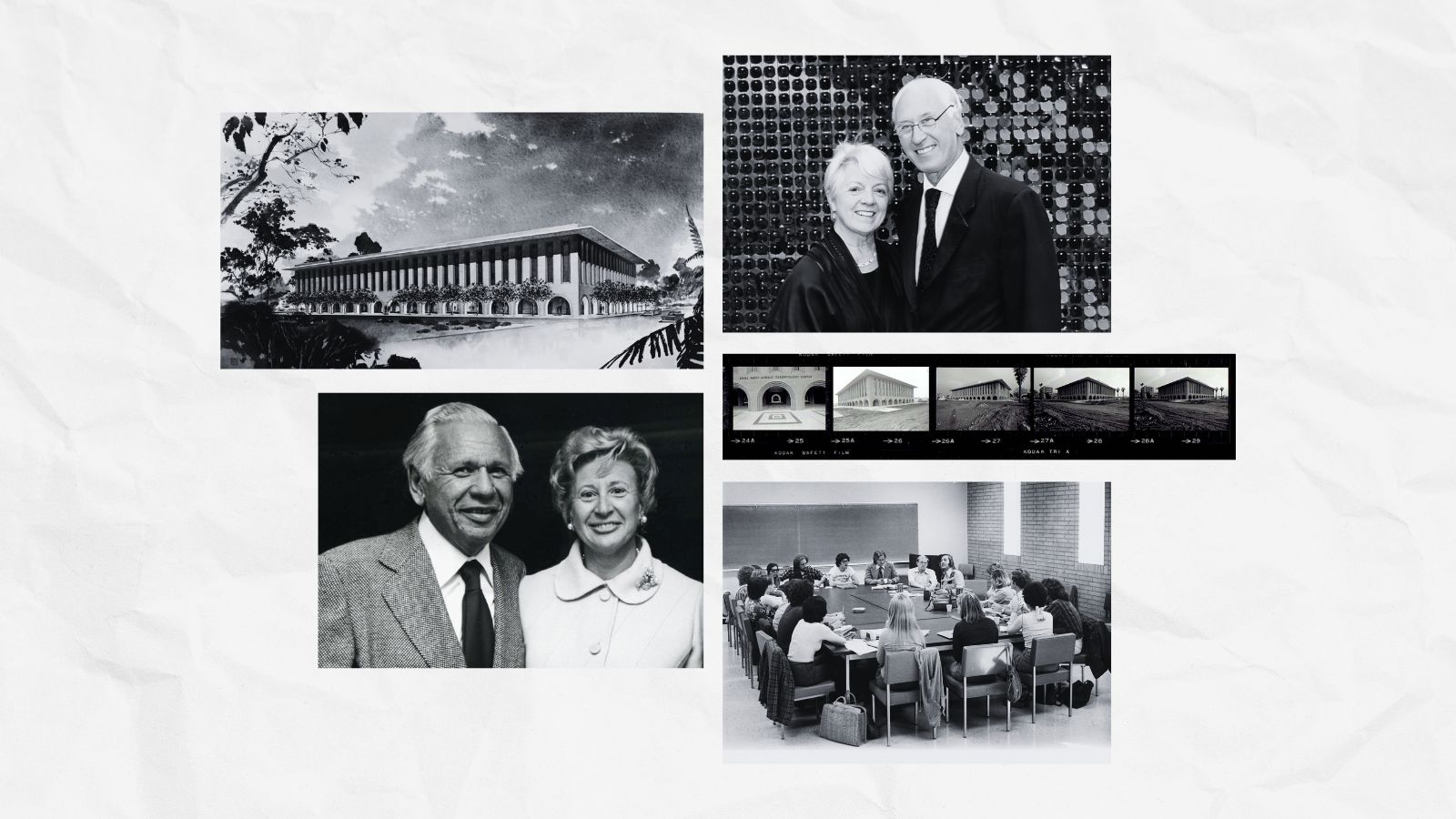 Photo collage of Davis family members and the USC Leonard Davis School