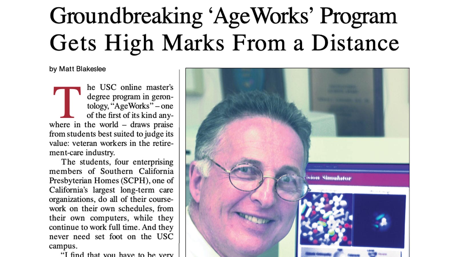 Image of news clipping about Ed Schneider and AgeWorks program from the 90s