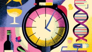 Illustration of clock and other epigenetic factors affecting biological age